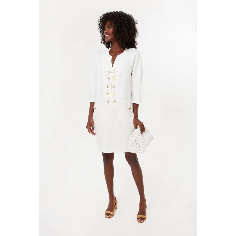TUCKERNUCK Ellington Women's Size Small Ivory Gold Pullover 3/4 Sleeve Dress